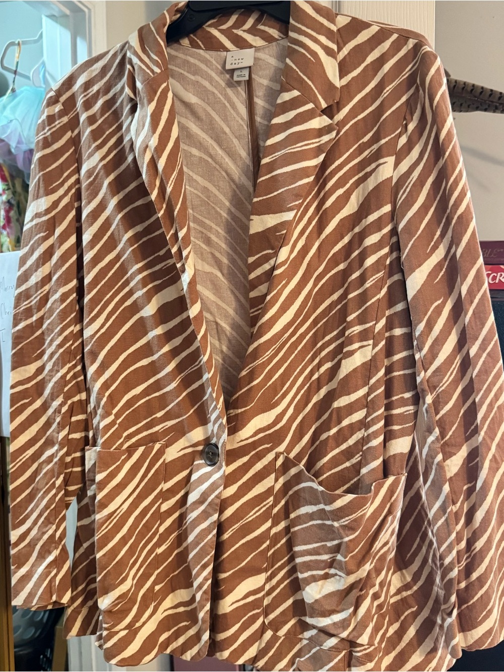 a new day Brown and Cream Zebra-Print Blazer